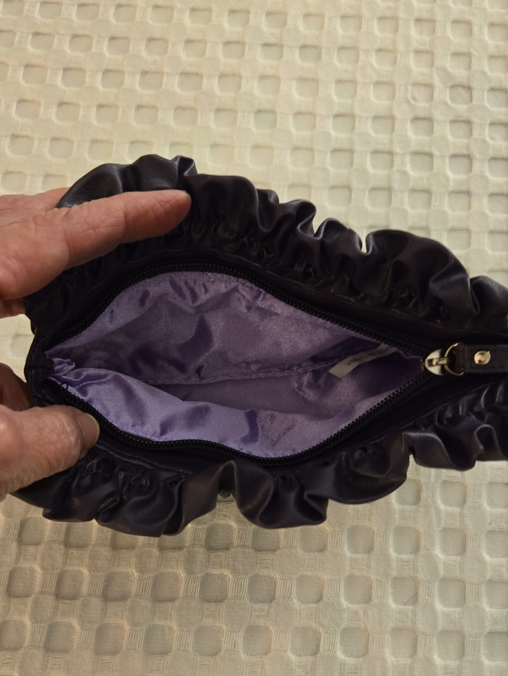Purple Ruffle Wristlet Clutch with Purple Floral Accent - Picture 3 of 4